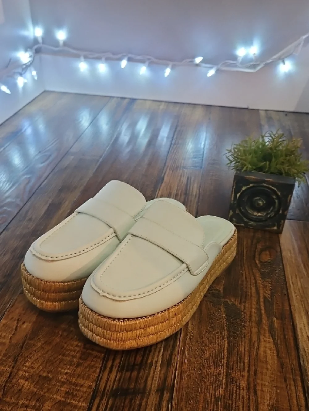 Mint Leather Platform Espadrille Mule‎